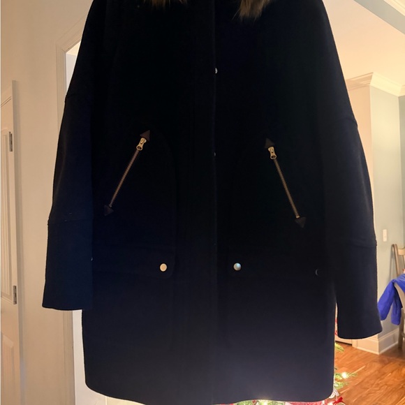 J. Crew Black Puffer Coat with Faux Fur Collar - Picture 3 of 4